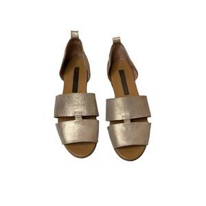 Modern vintage women slip on sandals peep toe flats shoes natural neutral sz 7m